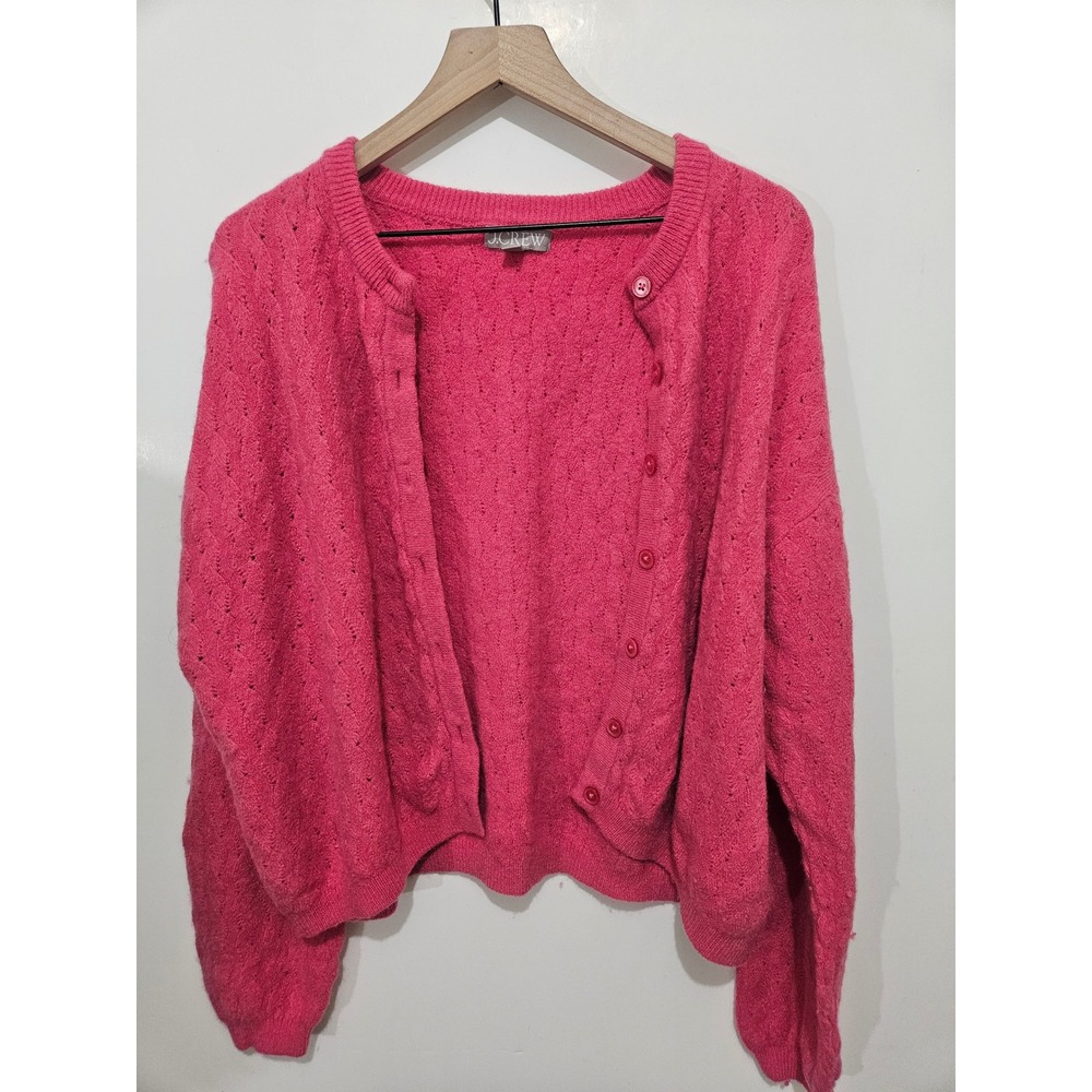J.Crew Pink Pointelle Knit Merino Wool Alpaca Blend Cardigan Sweater L C0346